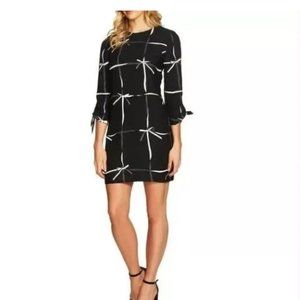 CECE BOW PRINT MINI SHIFT SHEATH DRESS with TIE SLEEVES